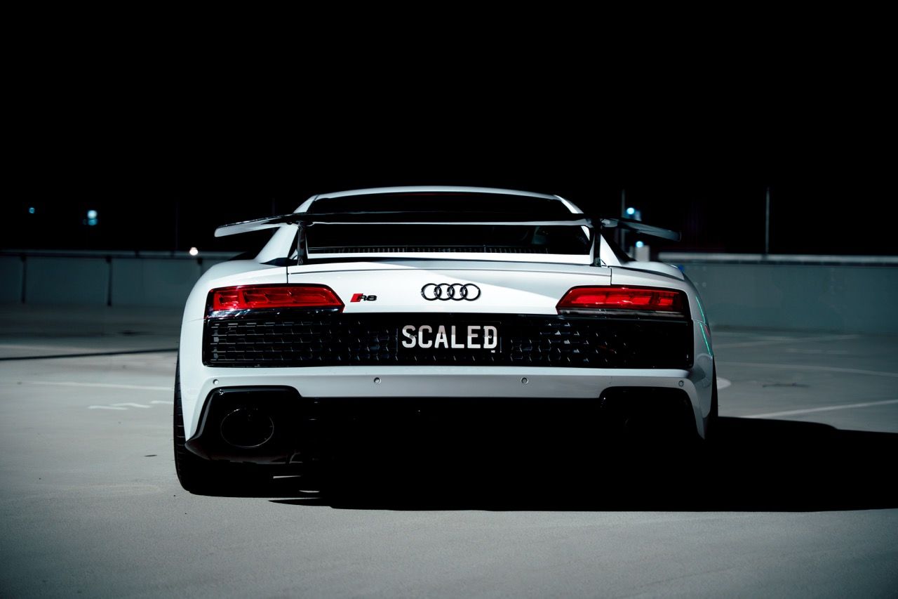 Gen 3 Audi R8 with Motivo Forged CS-M custom wheels in gloss brushed clear face and gloss polished clear lip side view