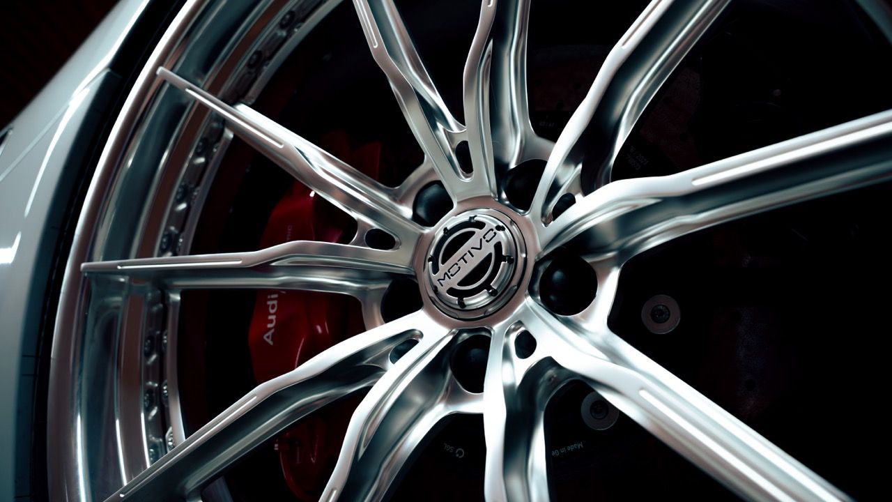 Gen 3 Audi R8 with Motivo Forged CS-M custom wheels in gloss brushed clear face and gloss polished clear lip side view