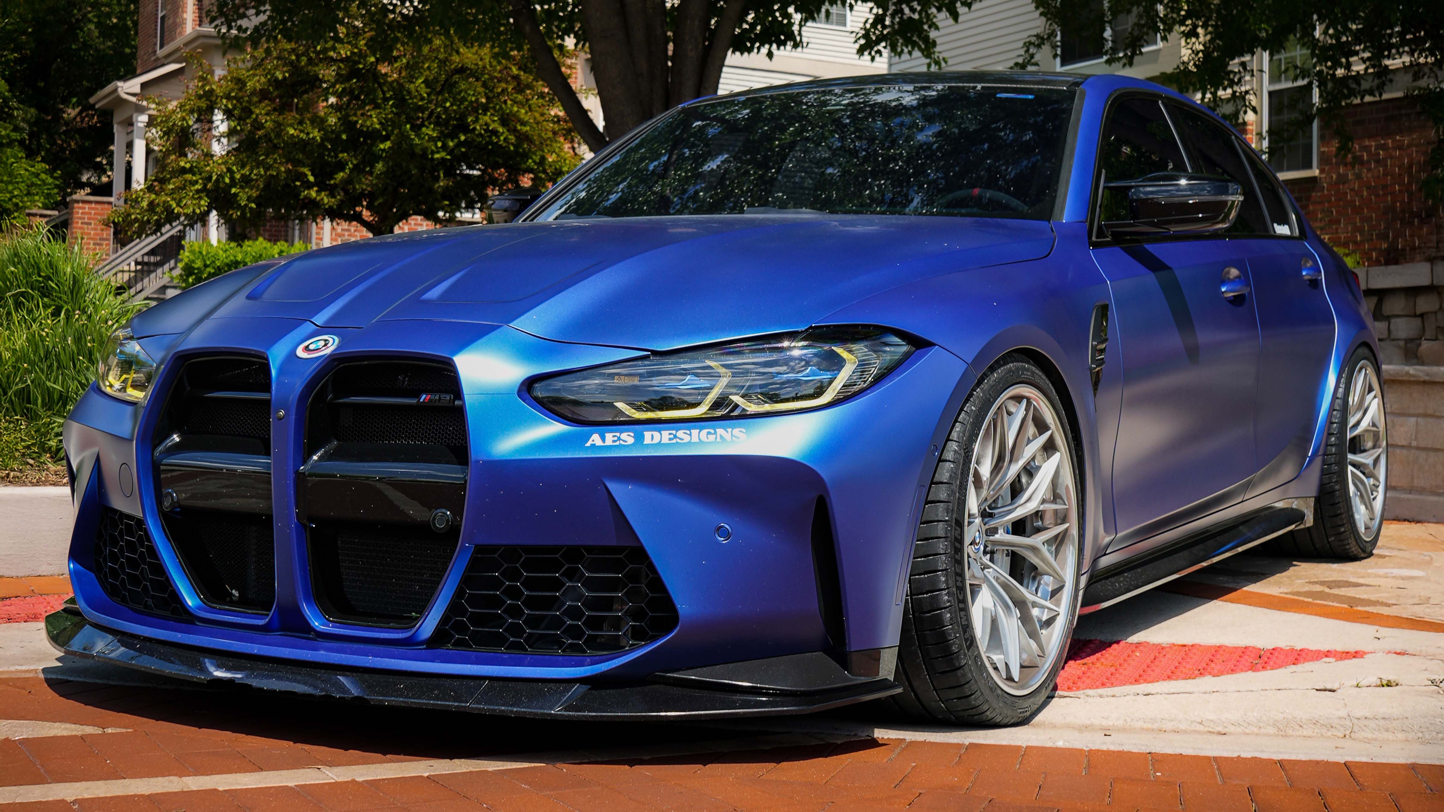 BMW M3 G80 with Motivo Forged CS-J custom wheels in gloss brushed clear face and gloss polished clear front side view