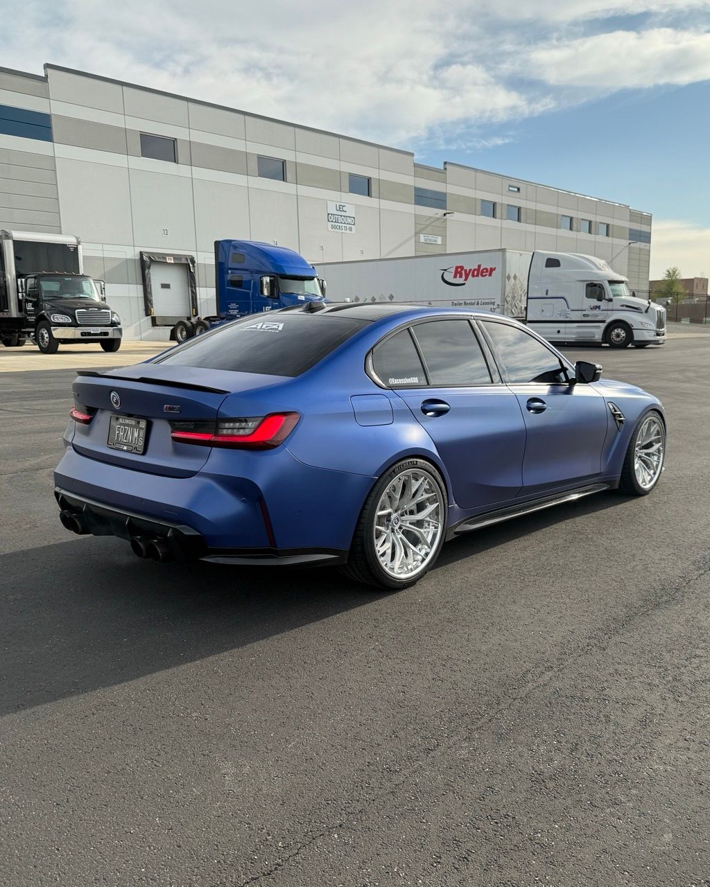 BMW M3 G80 with Motivo Forged CS-J custom wheels in gloss brushed clear face and gloss polished clear rear side view