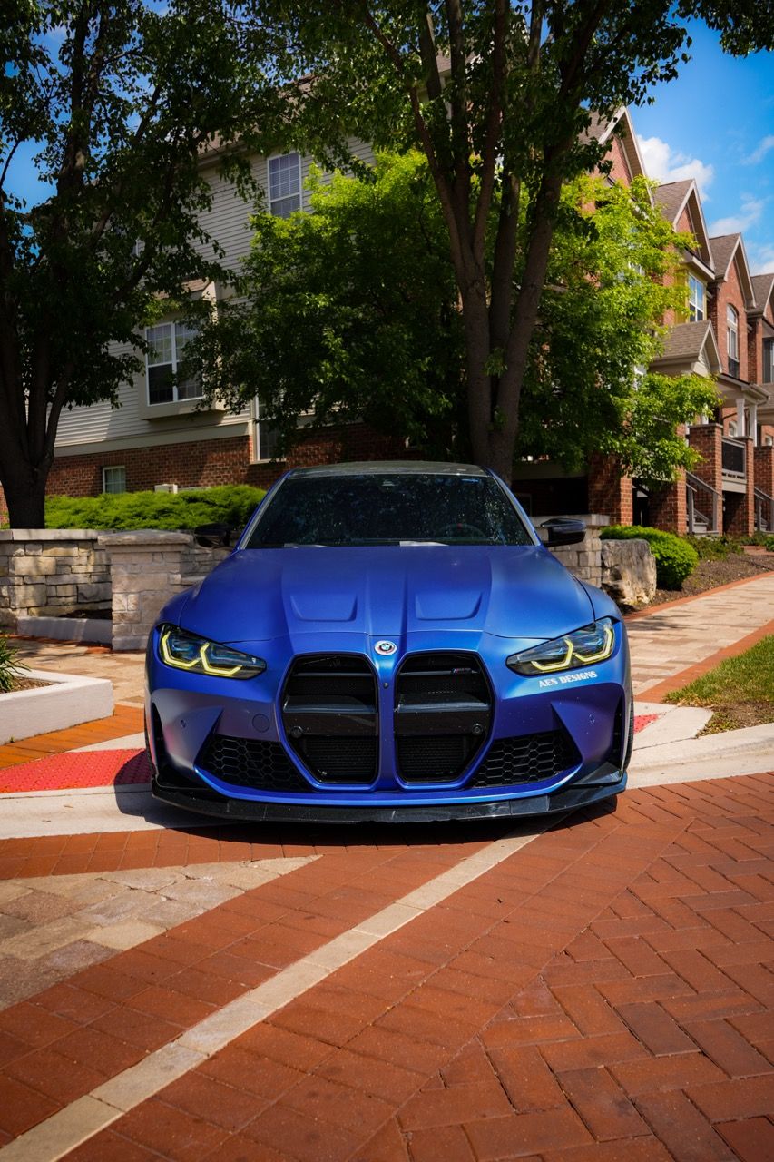 BMW M3 G80 with Motivo Forged CS-J custom wheels in gloss brushed clear face and gloss polished clear front view