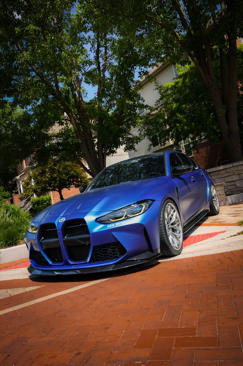 BMW M3 G80 with Motivo Forged CS-J custom wheels in gloss brushed clear face and gloss polished clear front view